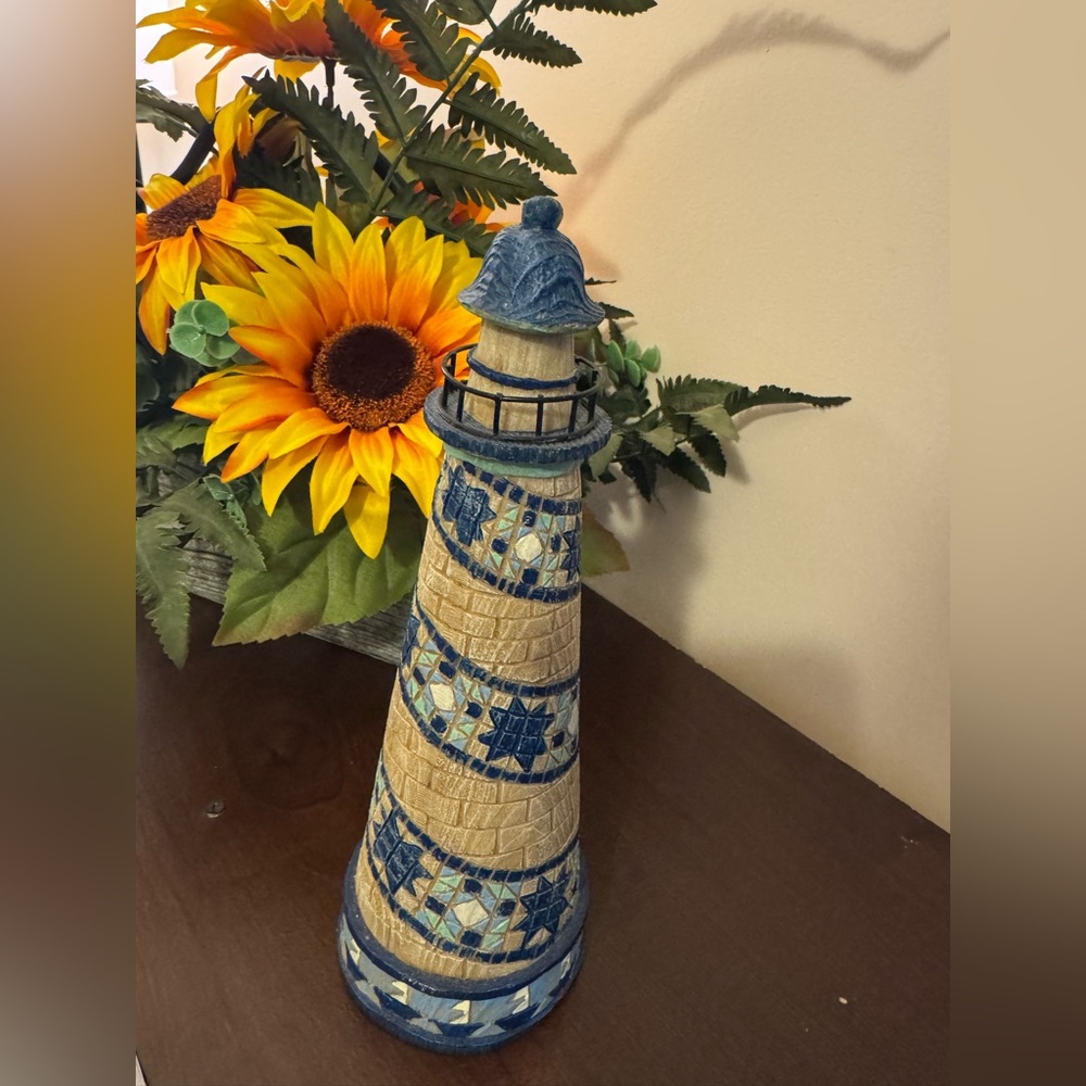 Blue and Beige Mosaic Lighthouse Decor